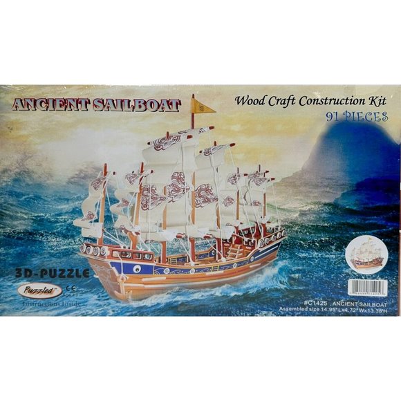 Puzzled Ancient Sailboat Wood Construction Kit 3D Puzzle 91 pcs - Picture 2 of 3